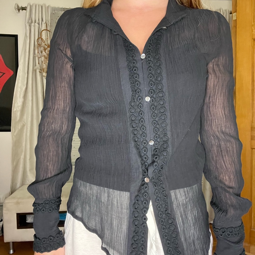 Sheer navy blue button up